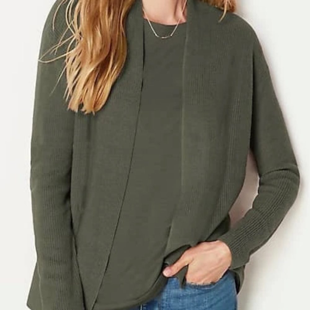 Cotton‎ & Rayon Ribbed Open-Front Cardigan